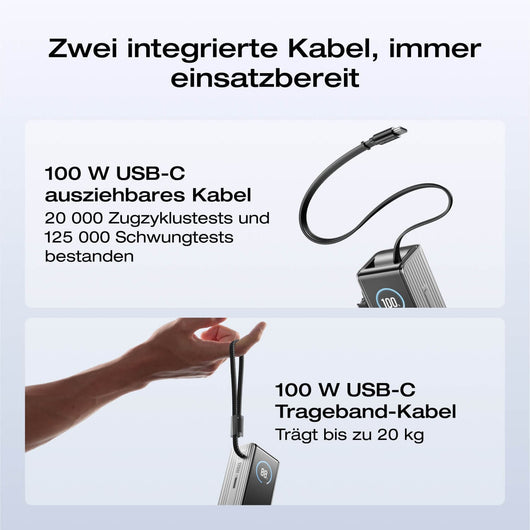 EcoFlow RAPID Powerbank (25 000mAh, 170W, Integrierte + Einziehbare 100W Kabel)