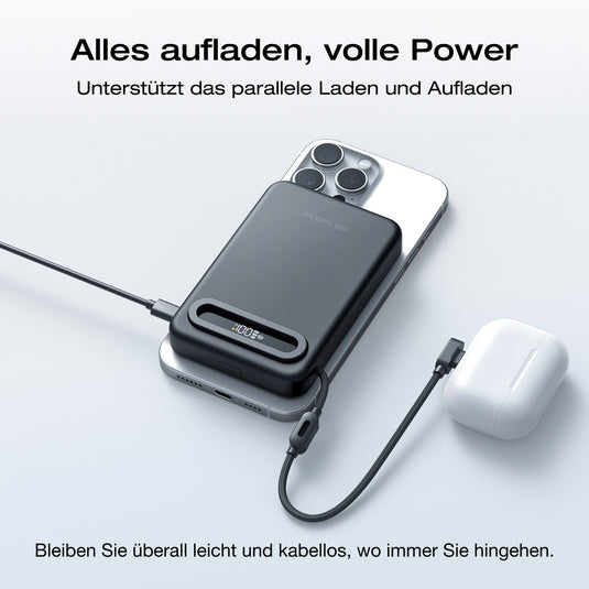 EcoFlow RAPID Mag Qi2.2 Powerbank (10.000 mAh, 25 W, integriertes USB-C Kabel)