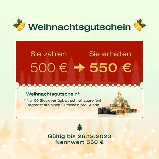 Digitalen Weihnachtsgutschein von EcoFlow 550 € Weihnachtsgutschein (Begrenzt auf einen Gutschein pro Kunde. Bitte verwenden Sie keine Rabattcodes)