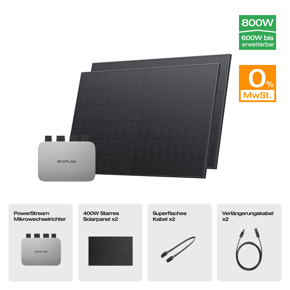 EcoFlow 400W Starres Solarpanel (2 Stück) 0% MwSt. (Nur Deutschland) / PowerStream 600W + 2x 400W Starre Solarpanele