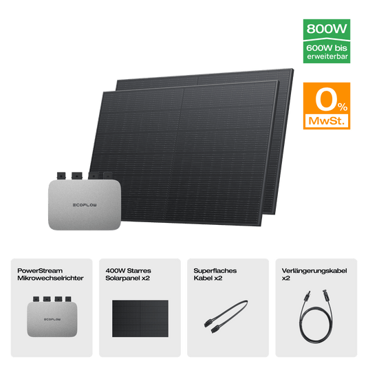 EcoFlow 400W Starres Solarpanel (2 Stück) 0% MwSt. (Nur Deutschland) / PowerStream 600W + 2x 400W Starre Solarpanele