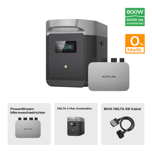EcoFlow DELTA 2 Max Intelligenter Zusatzabatterie 0% MwSt. (Nur Deutschland) DELTA 2 Max Zusatzbatterie + PowerStream 600W (mit Batteriekabel)