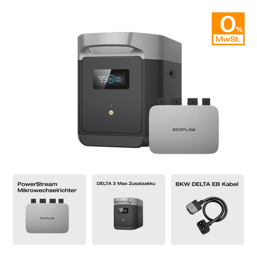 EcoFlow DELTA 2 Max Intelligenter Zusatzabatterie 0% MwSt. (Nur Deutschland) DELTA 2 Max Zusatzbatterie + PowerStream 800W (mit Batteriekabel)