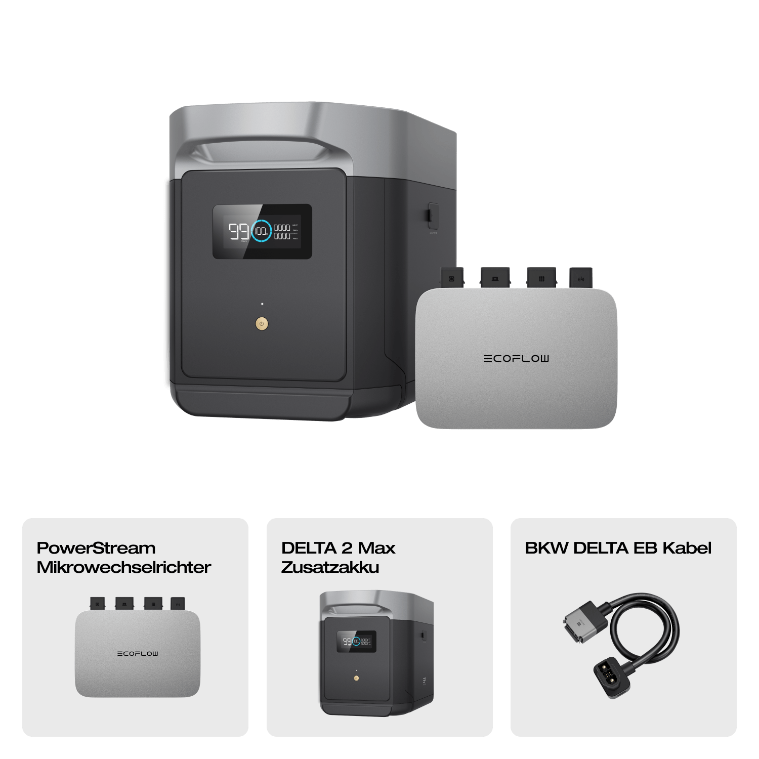 EcoFlow DELTA 2 Max Intelligenter Zusatzakku 0% MwSt. (Nur Deutschland) DELTA 2 Max Zusatzakku + PowerStream 600W (mit Batteriekabel)