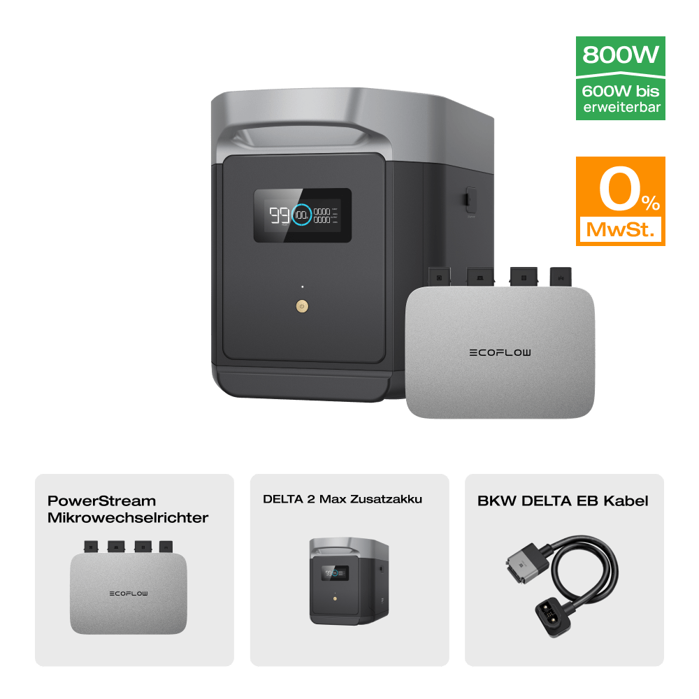 EcoFlow DELTA 2 Max Intelligenter Zusatzakku (Generalüberholt) 0% MwSt. (Nur Deutschland) DELTA 2 Max Zusatzakku + PowerStream 600W (mit Batteriekabel)