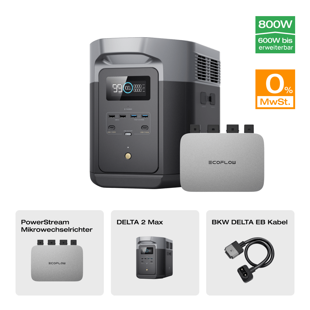 EcoFlow DELTA 2 Max Tragbare Powerstation (Generalüberholt) 0% MwSt. (Nur Deutschland) DELTA 2 Max (Generalüberholt) + PowerStream 600W (Mitgliederpreis)