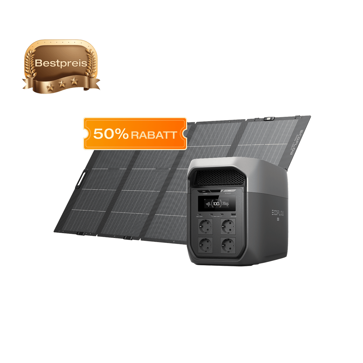 EcoFlow DELTA 3 Max Serie (2 048 Wh) Tragbare Powerstation DELTA 3 Max (2 048 Wh) / 400 W Leichtes Tragbares Solarpanel