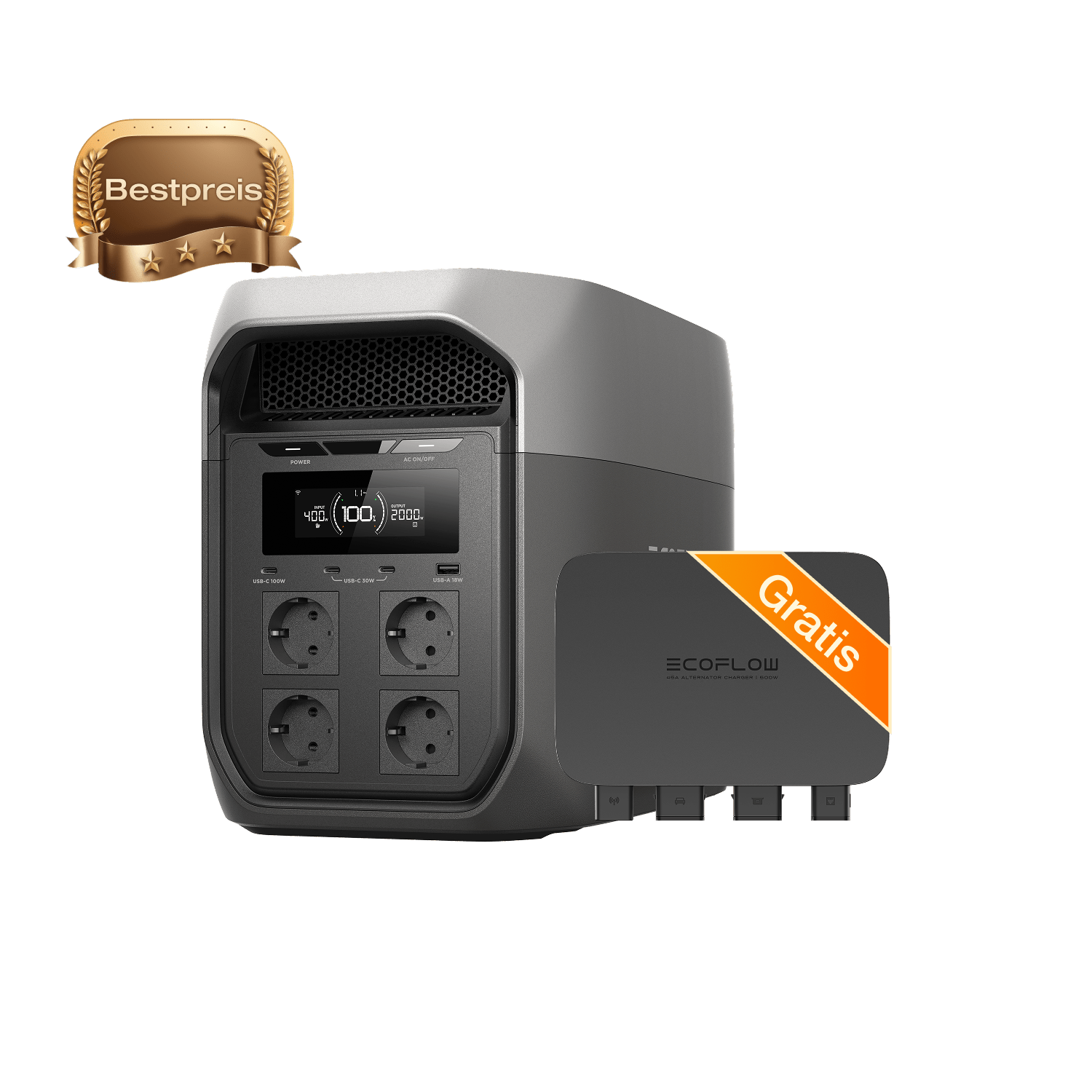 EcoFlow DELTA 3 Max Serie (2 048 Wh) Tragbare Powerstation DELTA 3 Max (2 048 Wh) / 500 W Batterieladegerät kostenlos