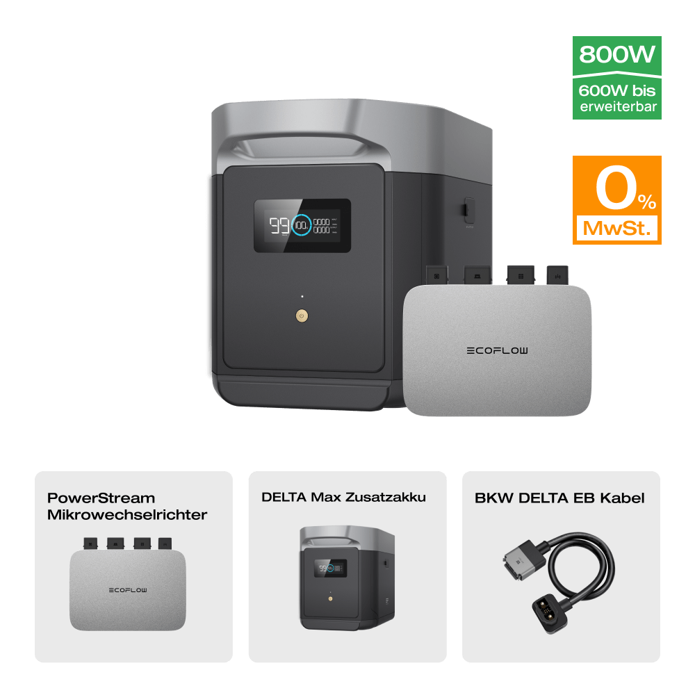 EcoFlow DELTA Max Intelligenter Zusatzakku 0% MwSt. (Nur Deutschland) DELTA Max Zusatzakku + PowerStream Mikrowechselrichter 600W (mit Batteriekabel)