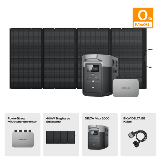 EcoFlow DELTA Max Solargenerator (Tragbarer PV400W) PowerStream 800W + DELTA Max 2000 (mit Batteriekabel) / 1 x 400W Tragbares Solarpanel / 0 % MwSt. (Nur Deutschland)