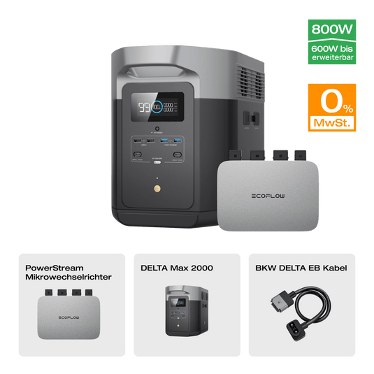 EcoFlow DELTA Max Tragbare Powerstation (Generalüberholt) 0 % MwSt. (Nur Deutschland) DELTA Max 2000 (Generalüberholt) + PowerStream Mikrowechselrichter 600W (mit Batteriekabel) (Mitgliederpreis)