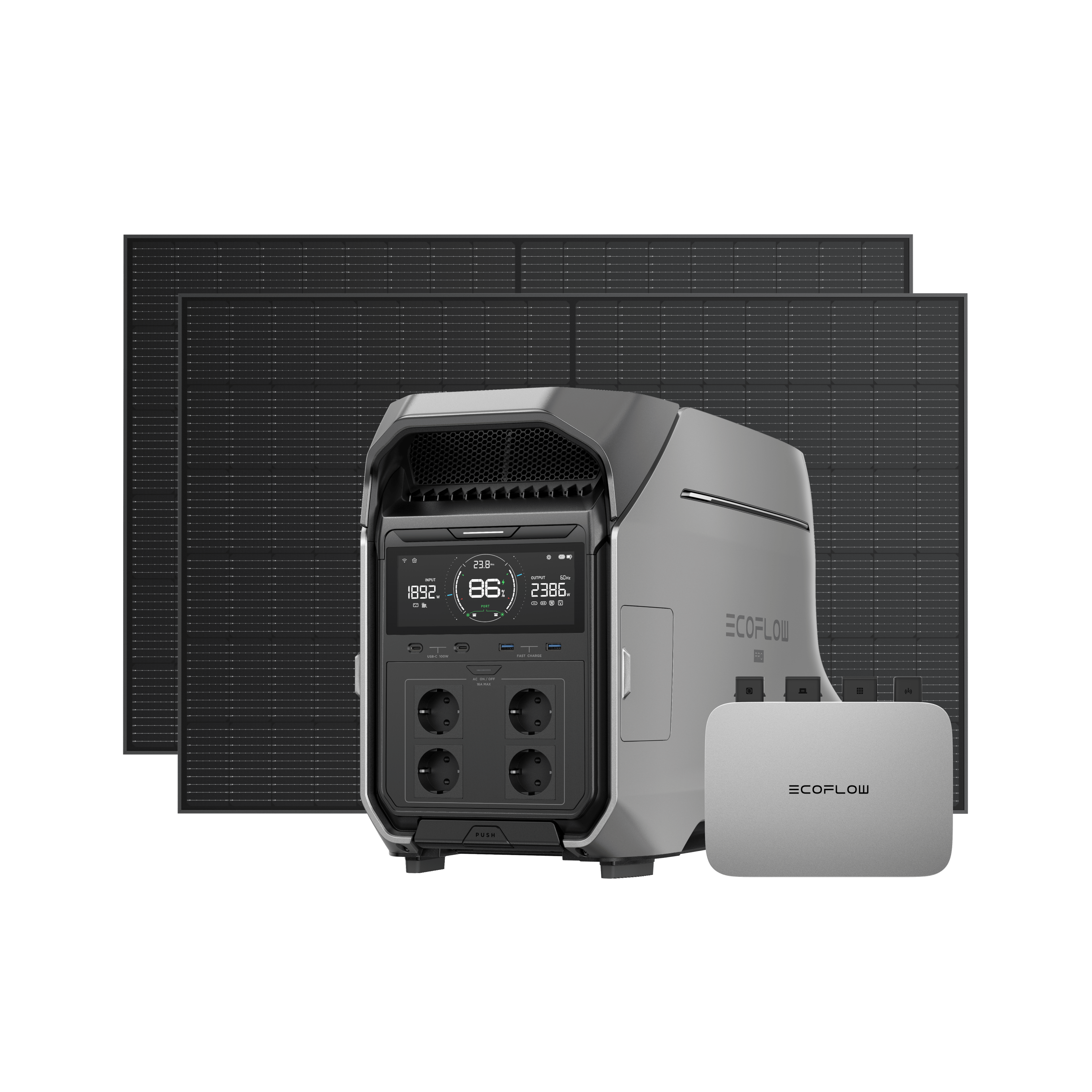 EcoFlow DELTA Pro 3 Solarbatteriesystem 0% MwSt. (Nur Deutschland) DELTA Pro 3 + PowerStream Mikro-Wechselrichter 800 W (mit Batteriekabel) + 400W Starres Solarpanel (2 Stück)