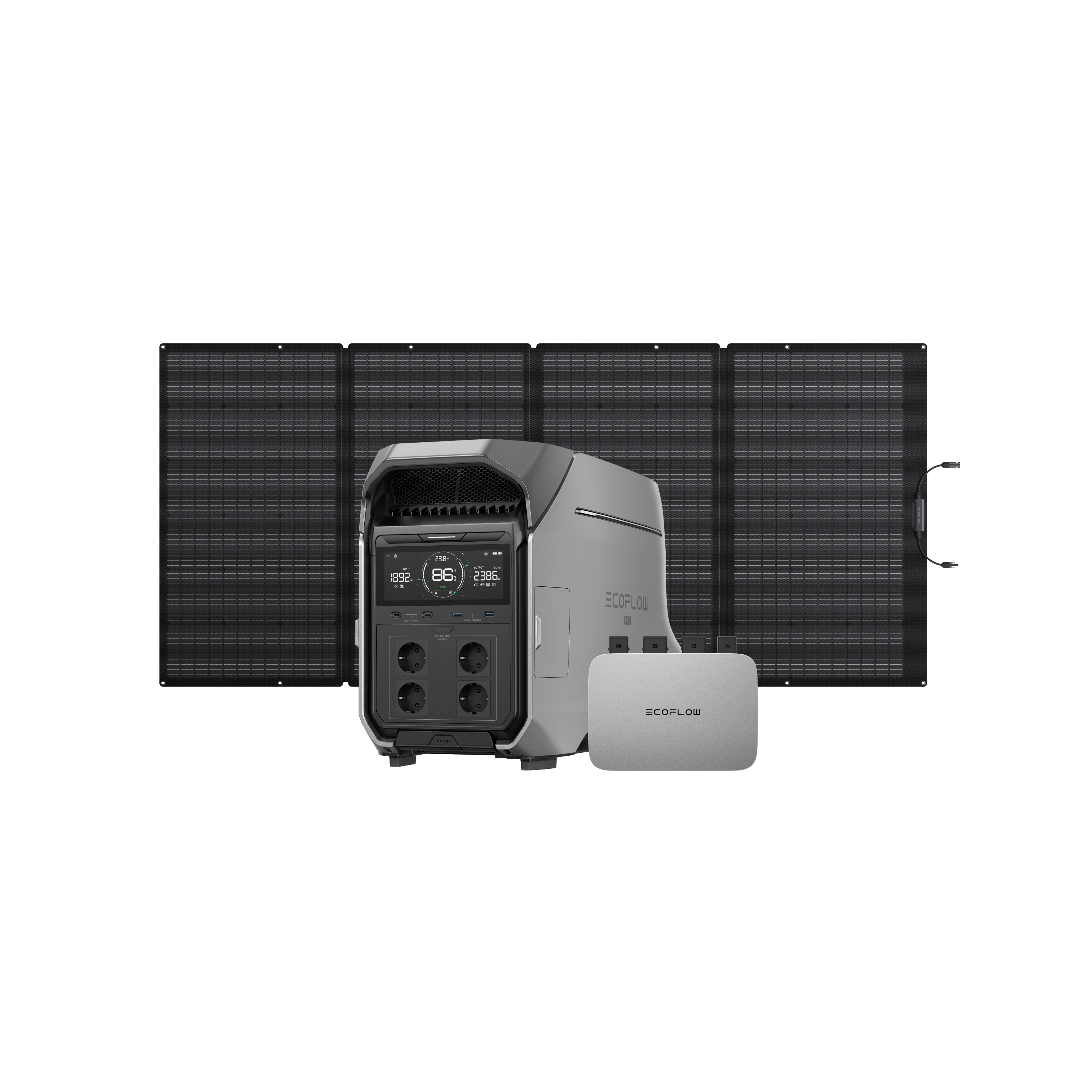 EcoFlow DELTA Pro 3 Solargenerator (Tragbar PV400W) 0 % MwSt. (Nur Deutschland) DELTA Pro 3 + 400 W Tragbares Solarpanel + PowerStream Mikro-Wechselrichter 800 W (mit Batteriekabel)