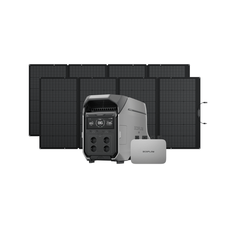 Laden Sie das Bild in Galerie -Viewer, {EcoFlow DELTA Pro 3 Solargenerator (Tragbar PV400W) 0 % MwSt. (Nur Deutschland) DELTA Pro 3 + 2 × 400 W Tragbares Solarpanel + PowerStream Mikro-Wechselrichter 800 W (mit Batteriekabel)
