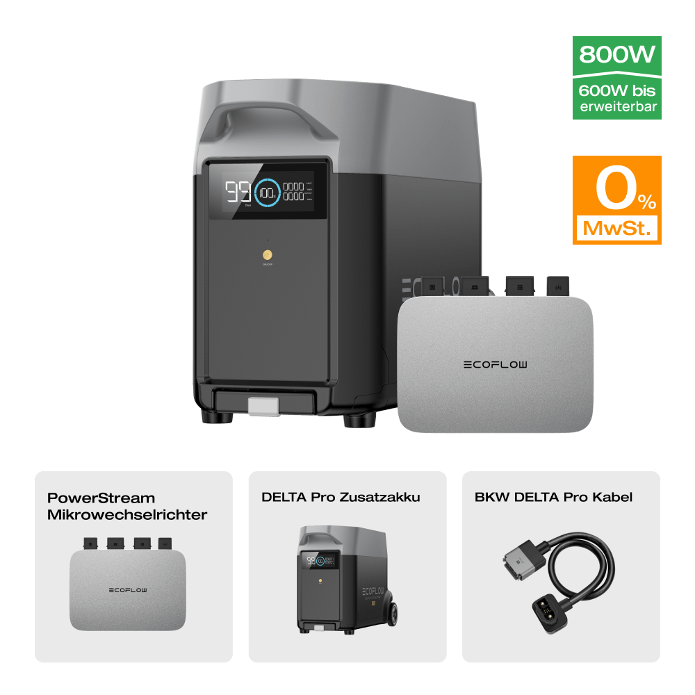 EcoFlow DELTA Pro Intelligenter Zusatzakku (Generalüberholt) 0% MwSt. (Nur Deutschland) DELTA Pro Zusatzakku + PowerStream Mikrowechselrichter 600W (Mitgliederpreis)