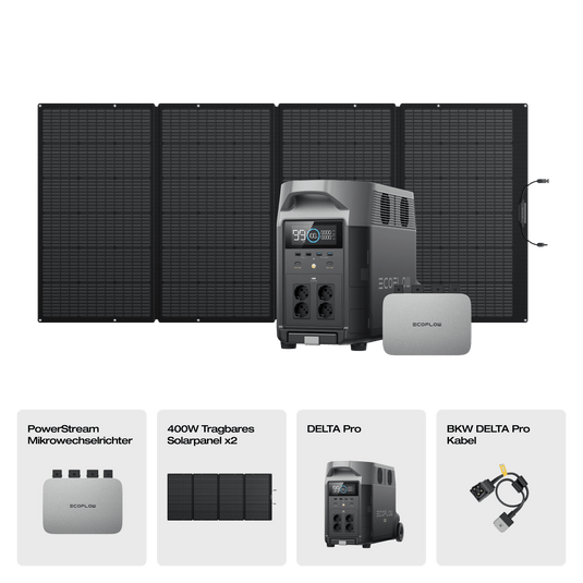 EcoFlow DELTA Pro Solargenerator (Tragbarer PV400W) PowerStream 600W + DELTA Pro (mit Batteriekabel) / 2 x 400W Tragbares Solarpanel / 19 % MwSt.