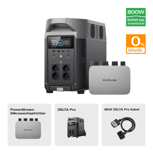 EcoFlow DELTA Pro Tragbare Powerstation (Generalüberholt) 0 % MwSt. (Nur Deutschland) DELTA Pro (Generalüberholt) + PowerStream Mikrowechselrichter 600W (mit Batteriekabel) (Mitgliederpreis)
