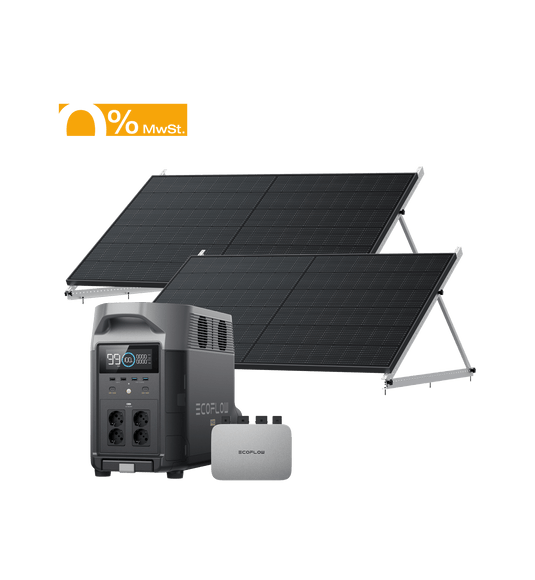 EcoFlow PowerStream Balkonkraftwerk 600 W/800 W für Garten 600W + 2x 400W Starres Solarpanel (mit 4 x Montagefüße) + 50" Kipphalterung (Versand in 2-3 Wochen) / DELTA Pro mit Batteriekabel / 0 % MwSt. (Nur Deutschland)