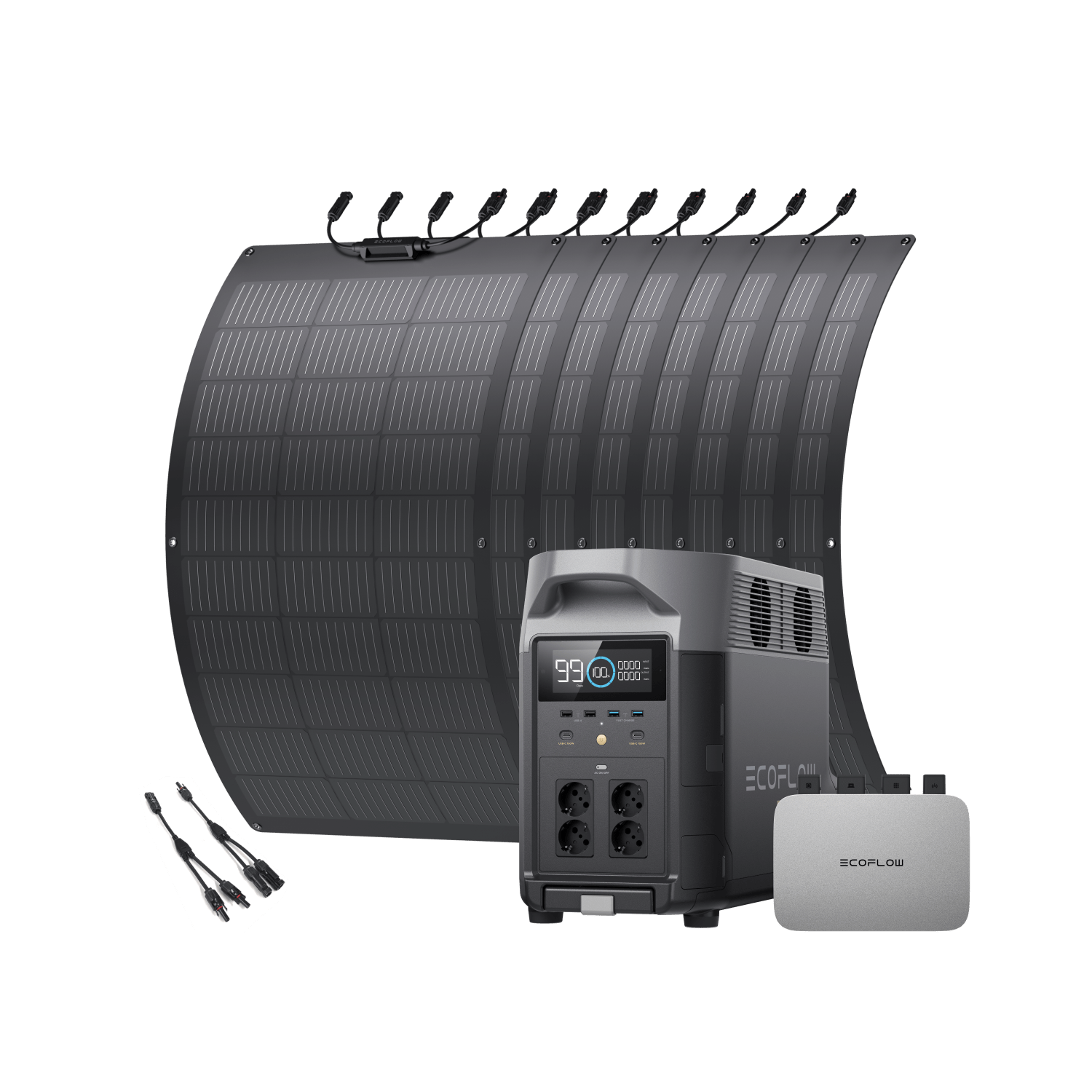 EcoFlow PowerStream Balkonkraftwerk 600W/800W für Balkon 600W + 8 x 100W Flexibles Solarpanel (mit 8 x Nylonkabel) + 2 x Verlängerungskabel / DELTA Pro