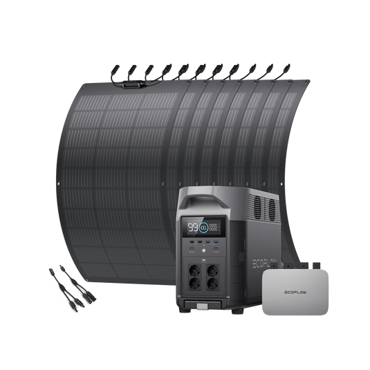 EcoFlow PowerStream Balkonkraftwerk 600W/800W für Balkon 600W + 8 x 100W Flexibles Solarpanel (mit 8 x Nylonkabel) + 2 x Verlängerungskabel / DELTA Pro