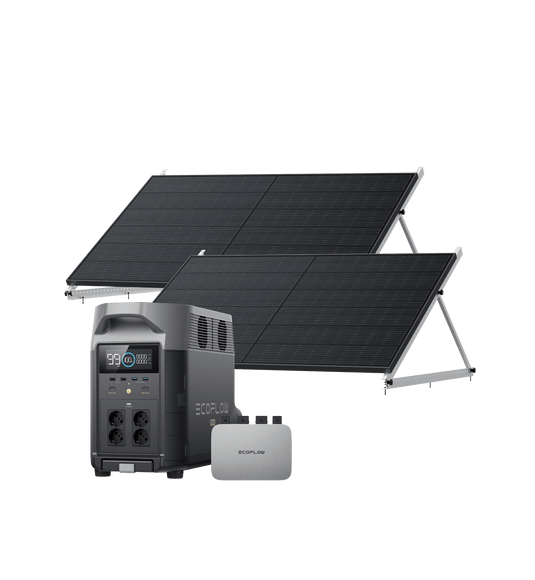 EcoFlow PowerStream Balkonkraftwerk 600W/800W für Garten 600W + 2x 400W Starres Solarpanel (mit 4 x Montagefüße) + 50" Kipphalterung / DELTA Pro / Mit MwSt.