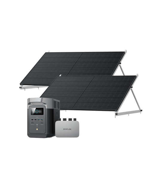 EcoFlow PowerStream Balkonkraftwerk 600W/800W für Wand 600W + 2 x 400W Starres Solarpanel (mit 4 x Montagefüße) + DELTA 2 (1kwh) / 2 x 50" Kipphalterung / Mit MwSt.