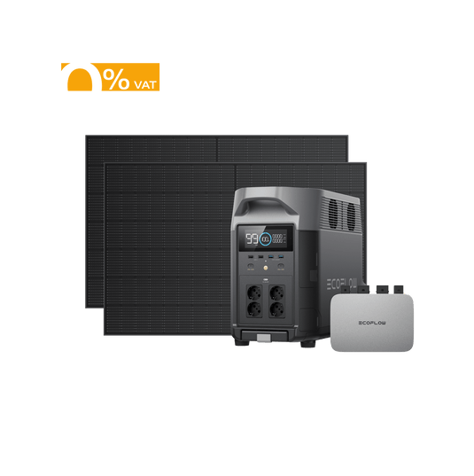 EcoFlow PowerStream Balkonkraftwerk 600W/800W für Wand 600W + 2 x 400W Starres Solarpanel (mit 4 x Montagefüße) + DELTA Pro (3.6kwh) / Ohne / 0 % MwSt.
