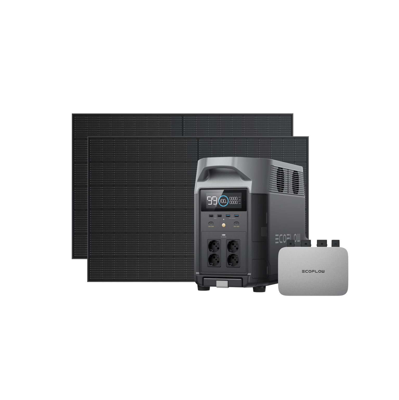 EcoFlow PowerStream Balkonkraftwerk 600W/800W für Wand 600W + 2 x 400W Starres Solarpanel (mit 4 x Montagefüße) + DELTA Pro (3.6kwh) / Ohne / Mit MwSt.