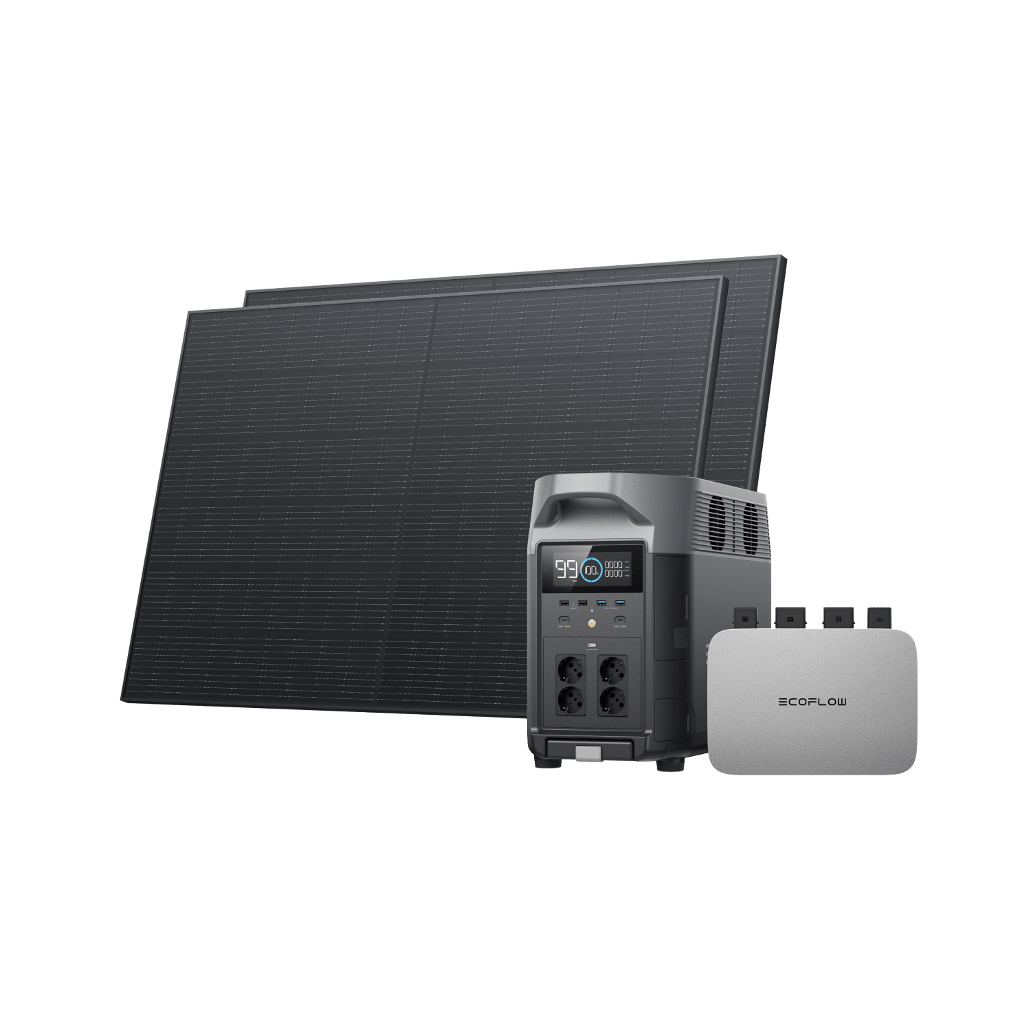 EcoFlow PowerStream Balkonkraftwerk 600W/800W für Wand 600W + 2 x 400W Starres Solarpanel (mit 4 x Montagefüße) + DELTA Pro (3.6kwh) mit Batteriekabel / Ohne / 0 % MwSt. (Nur Deutschland)