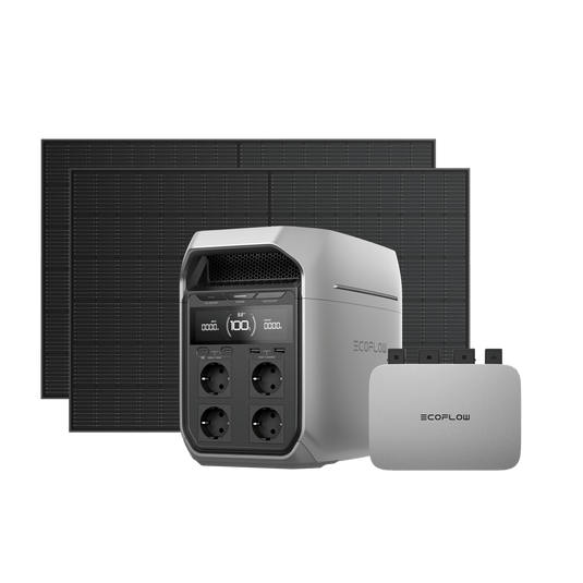 EcoFlow PowerStream Balkonkraftwerk mit 1 kWh Speicher 800W - DELTA 3 Serie 800W + 2x 400W Starres Solarpanel + DELTA 3 Plus (mit Batteriekabel) / Ohne / 0 % MwSt. (Nur Deutschland)