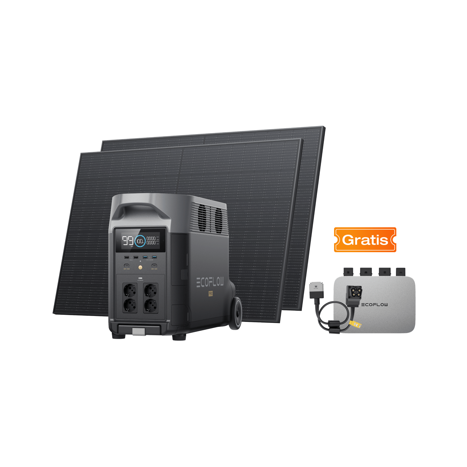 EcoFlow PowerStream Balkonkraftwerk mit 3 kWh Speicher 800W - DELTA Pro Gratis PowerStream 800W mit Batteriekabel + 2x 400W Starres Solarpanel + DELTA Pro (mit Batteriekabel) / Ohne / 0 % MwSt. (Nur Deutschland)