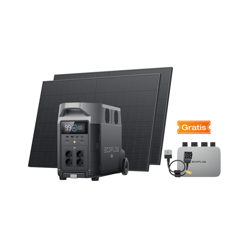 Laden Sie das Bild in Galerie -Viewer, {EcoFlow PowerStream Balkonkraftwerk mit 3 kWh Speicher 800W - DELTA Pro Gratis PowerStream 800W mit Batteriekabel + 2x 400W Starres Solarpanel + DELTA Pro (mit Batteriekabel) / Ohne / 0 % MwSt. (Nur Deutschland)
