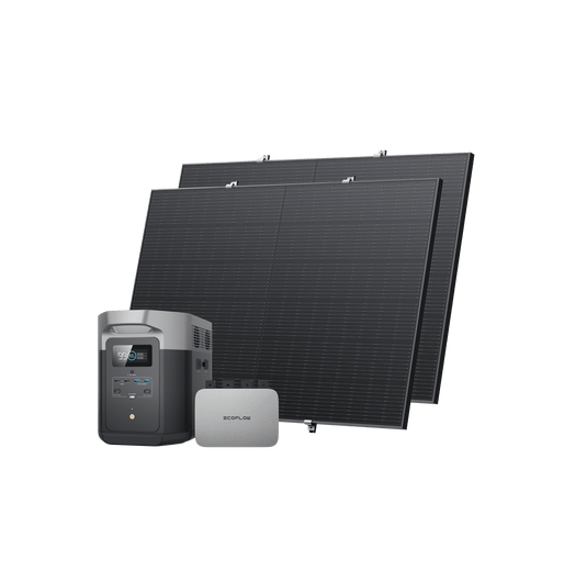 EcoFlow PowerStream Balkonkraftwerk mit Speicher 600W/800W - DELTA Max 2000 600W + 2x 400W Starres Solarpanel (mit 4 x Montagefüße) + DELTA Max 2000 (mit Batteriekabel) / 2 x Balkon-Hakenkit / Mit MwSt.