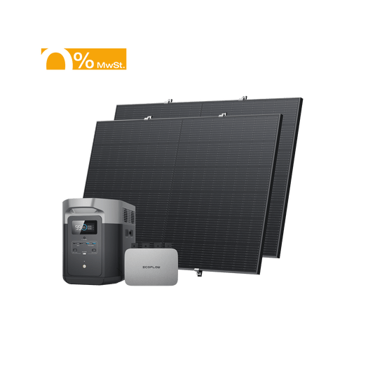 EcoFlow PowerStream Balkonkraftwerk mit Speicher 600W/800W - DELTA Max 2000 600W + 2x 400W Starres Solarpanel (mit 4 x Montagefüße) + DELTA Max 2000 (mit Batteriekabel) / 2 x Balkon-Hakenkit / 0 % MwSt.