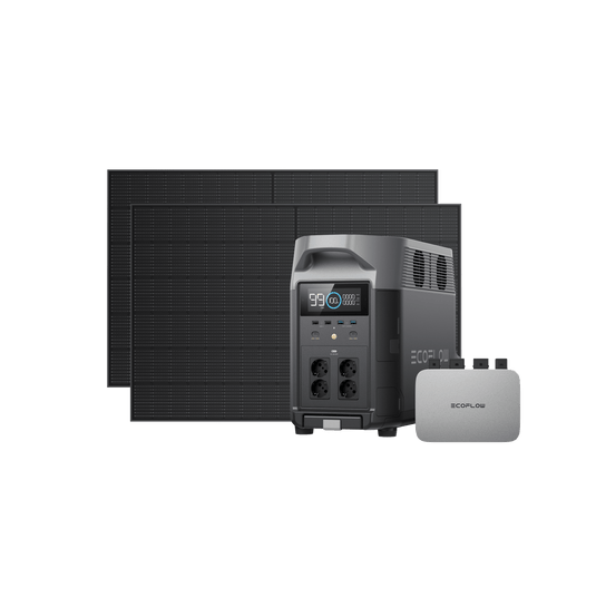 EcoFlow PowerStream Balkonkraftwerk mit Speicher 600W/800W - DELTA Pro 600W + 2x 400W Starres Solarpanel (mit 4 x Montagefüße) + DELTA Pro (mit Batteriekabel) / Ohne / Mit MwSt.