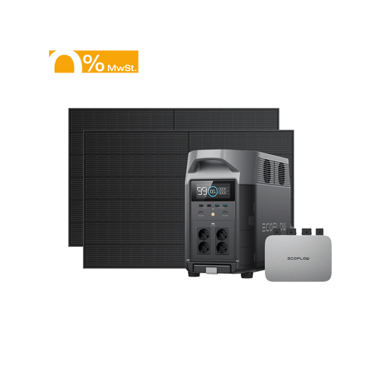 EcoFlow PowerStream Balkonkraftwerk mit Speicher 600W/800W - DELTA Pro 600W + 2x 400W Starres Solarpanel (mit 4 x Montagefüße) + DELTA Pro (mit Batteriekabel) / Ohne / 0 % MwSt.