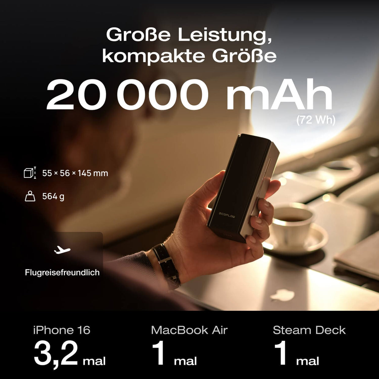 EcoFlow RAPID Pro Powerbank (20 000mAh, 230W, Integriertes 100W Kabel)