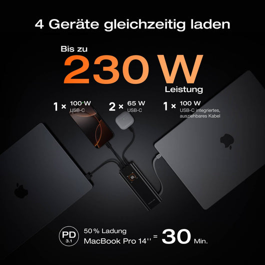 EcoFlow RAPID Pro Powerbank (20 000mAh, 230W, Integriertes 100W Kabel)