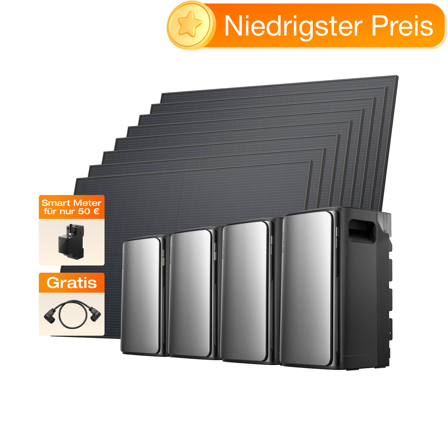 EcoFlow STREAM Ultra/ STREAM Pro Balkonkraftwerk mit Speicher (8 MPPT | 7 680 Wh Kapazität | 3 600 Wp) 2 x STREAM Ultra + 2 x AC Pro (Gratis 2 × Parallelkabel)  + 8 x 450 W Starres Solarpanel (0 % MwSt. – nur in Deutschland)