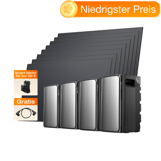 EcoFlow STREAM Ultra/ STREAM Pro Balkonkraftwerk mit Speicher (8 MPPT | 7 680 Wh Kapazität | 3 600 Wp) 2 x STREAM Ultra + 2 x AC Pro (Gratis 2 × Parallelkabel)  + 8 x 450 W Starres Solarpanel (0 % MwSt. – nur in Deutschland)